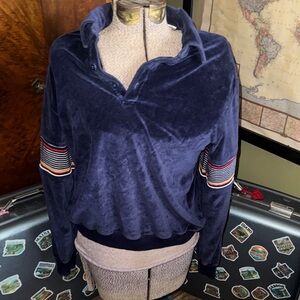 Vintage 70s/80s Capri California Navy Blue Velour Pullover Sweatshirt Size M